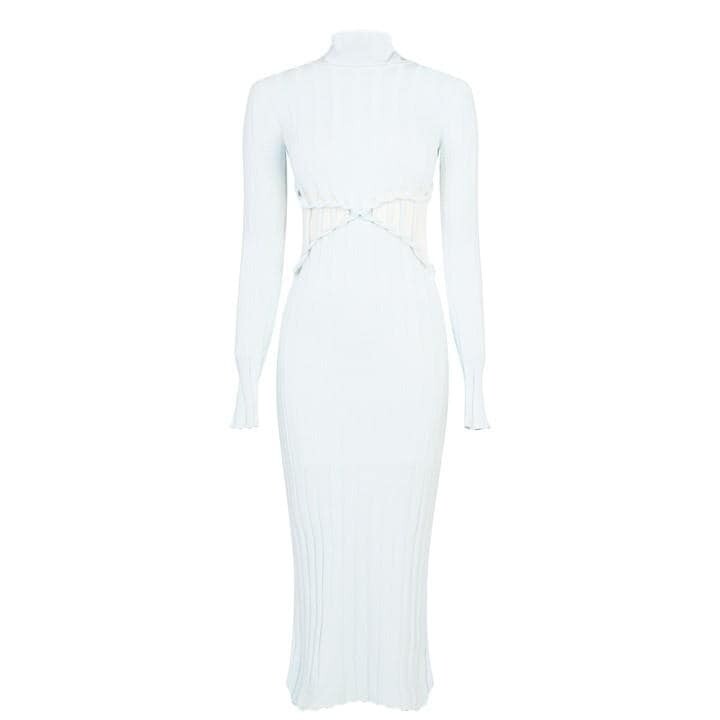 Pre-owned Dion Lee L101415 Blue Crisscross Braid Reversible Ribbed Sweater Dress Size M/6