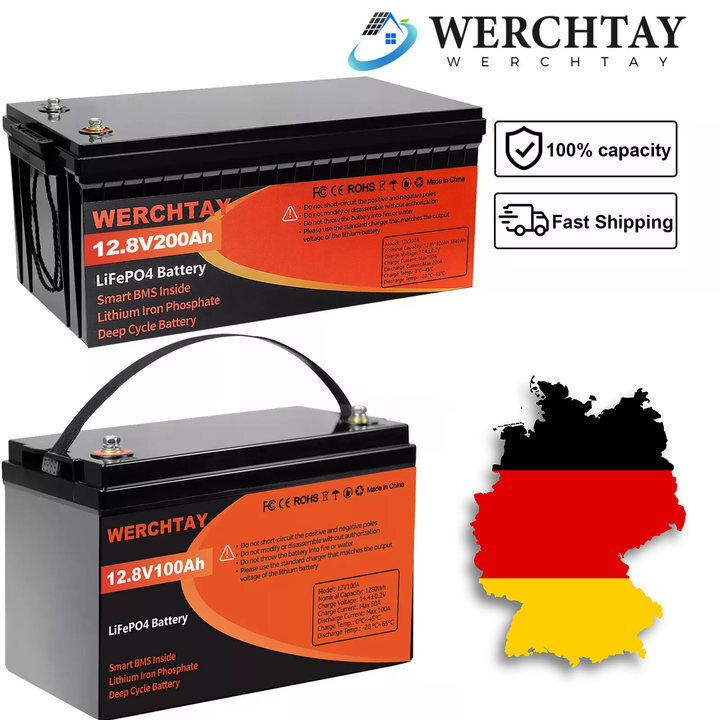 Lithium Batterie 12v 100ah/200ah Lifepo4 Akku Bms 15000 Zyklen Wohnmobile Solar