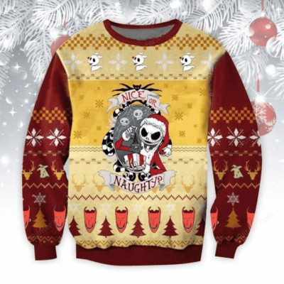 Jack Skellington Nice Or Naughty 3D Ugly Sweaters