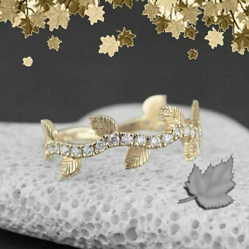 14K Gold 0.35 Ct. Lab-Created Diamond Leaf Design Eternity Band Ring