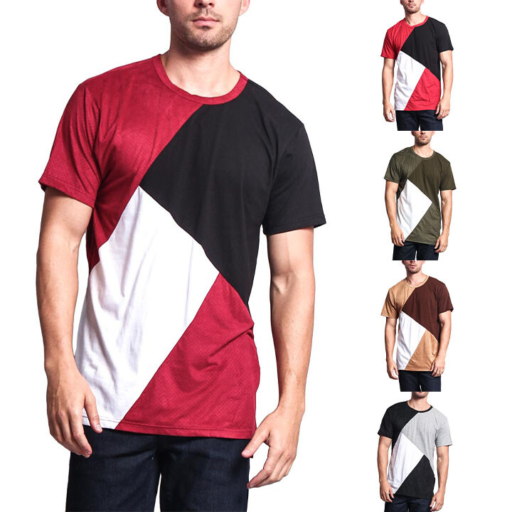 Victorious Men's Casual Diagonal Color Block Suede Mesh T