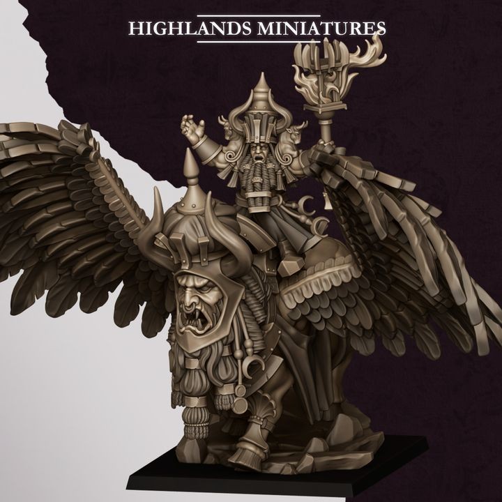 Great Sorcerer of Marduk on Lamassu Miniature – 32mm | Highlands Miniatures