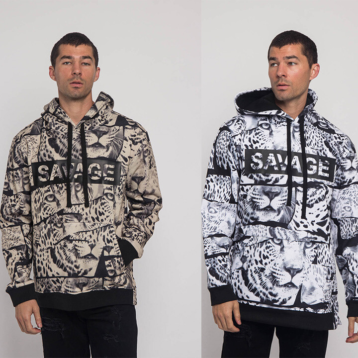 Men's Savage Leopard Fleece Pullover Graphic Hoodie Sweater