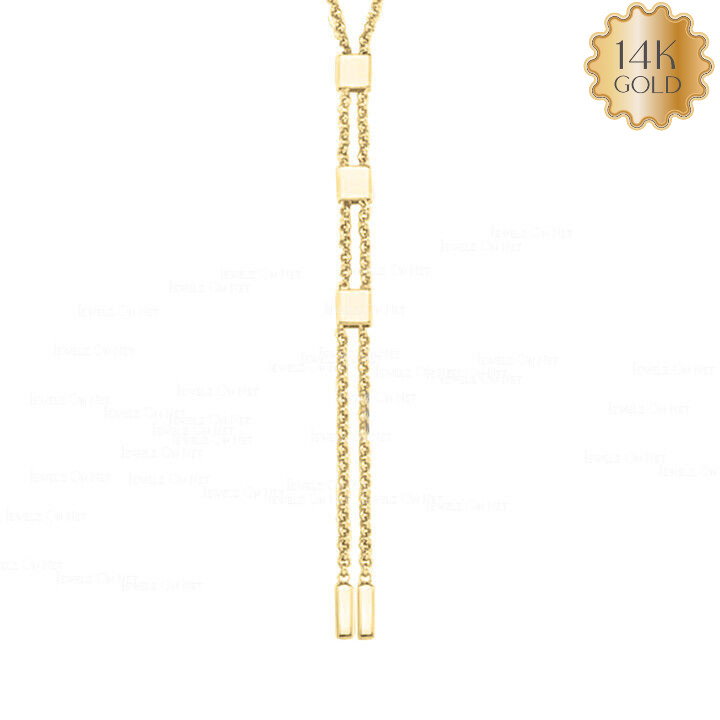 14K Solid Plain Gold Drop Lariat Necklace-Valentine's Day Love You Forever