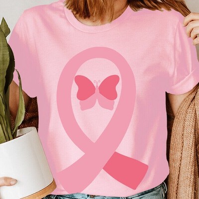 Camiseta para mujer Pink Ribbon Butterfly Breast Cancer Awareness octubre...