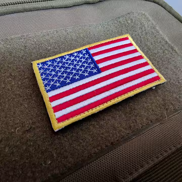 AMERICAN FLAG EMBROIDERED PATCH GOLD BORDER USA US w/ VELCRO® Brand Fastener