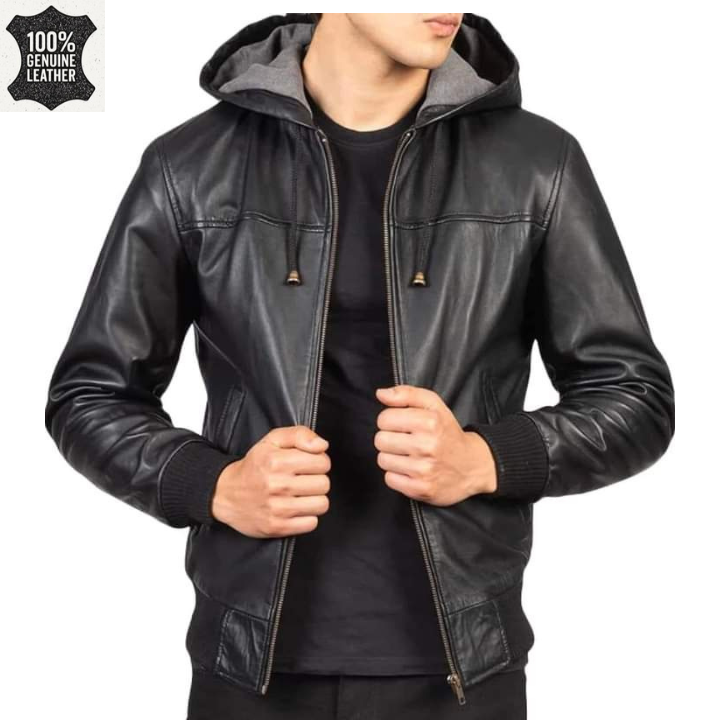 ジャケット・アウター REAL leather short bomber jacket Black Black real leather short bomber jacket