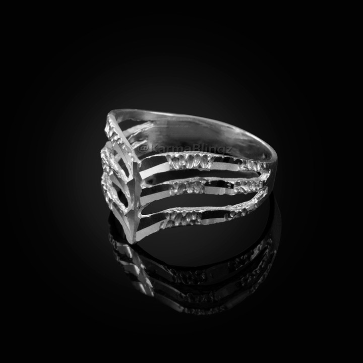 Pre-owned La Blingz 10k White Gold Triple Chevron Ladies Dc Nugget Ring