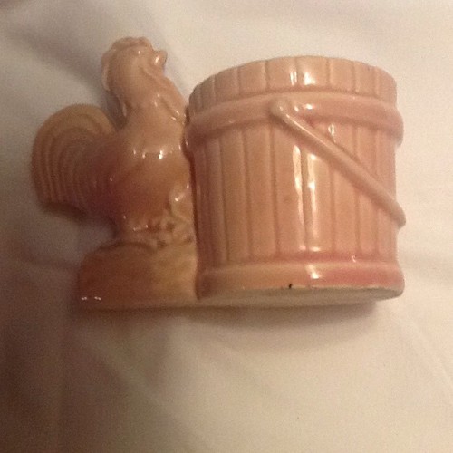 Vintage Pink Pottery Rooster Pail Bucket Succulents Planter Trinket Holder Nice