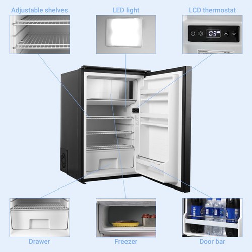 3.8CU.FT 12/24V RV Refrigerator 110L DC Compact Portable Fridge with Freezer
