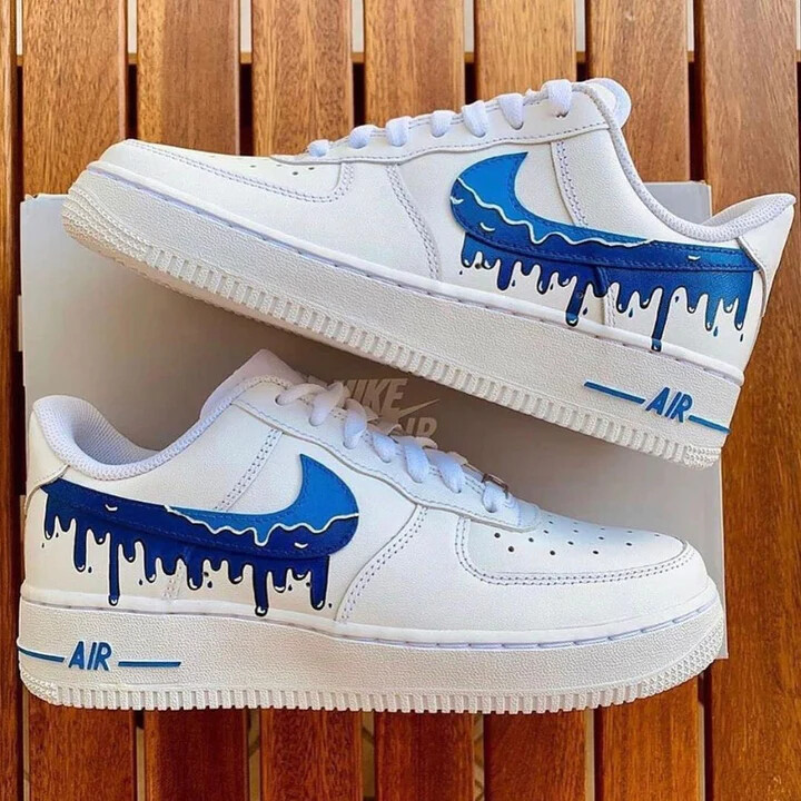 Nike AIR FORCE 1 Deep カスタム Nike Air Force 1 Custom Shoes Deep Ocean Sea Blue Wave
