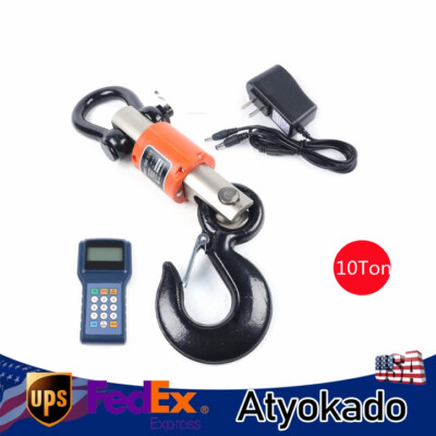 10T 10000kg HD Wireless Electronic Digital Hanging Crane Scale W/ Handheld Meter