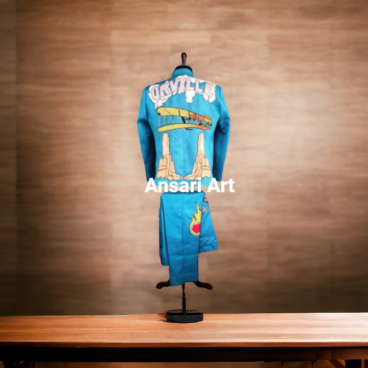 Pre-owned Art Men Custom Made 2pc Western Wedding Suit Embroidered Cocktail Prom Attire Outfit In Blue
