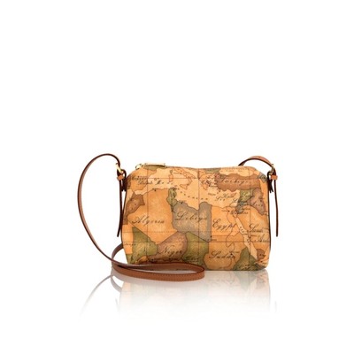 Pochette borsello prima 1 classe alviero martini blu marrone seta originale GEO