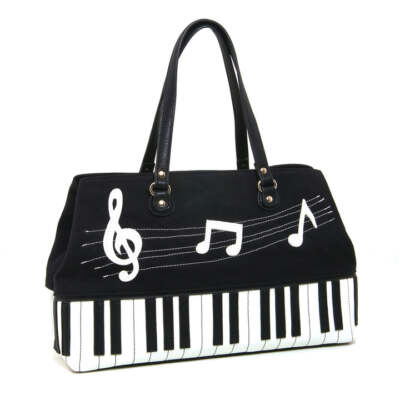 Piano And Music Key Notes Canvas With Leatherette Trim Doctor's Satchel (Black)