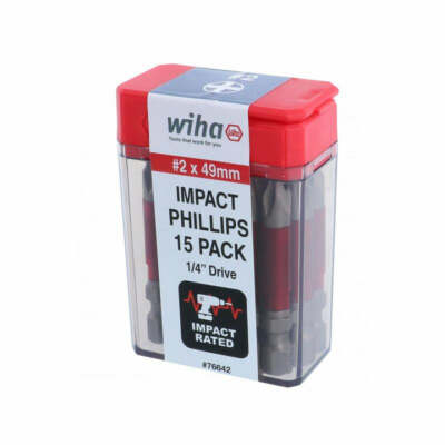 Wiha Tools 76642 MaxxTor Impact Bit Phillips #2 - 49mm - 15 Pack