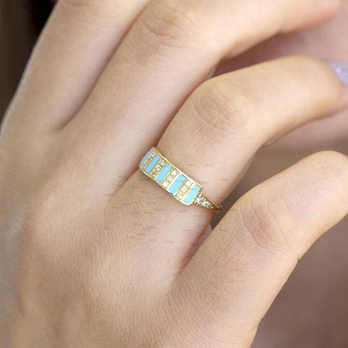 Pre-owned Irisha Designs Turquoise And Diamond Bar Ring Fine Jewelry Gift For Her 14k Gold Fine Jewelry In F-g