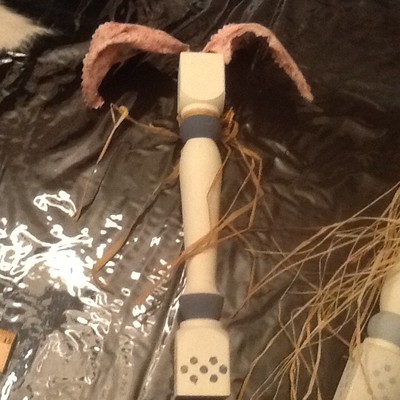 Set of 3 Wooden Spindle Easter family Rabbits with Bendable Ears 1-18 inch, 2-12