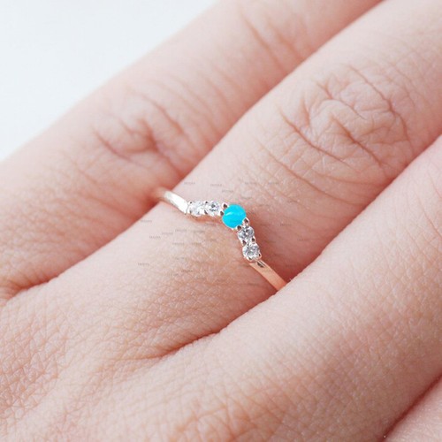 Pre-owned Irisha Designs 14k Gold Genuine Diamond Turquoise Gemstone Crown Wedding Ring Fine Jewelry In White
