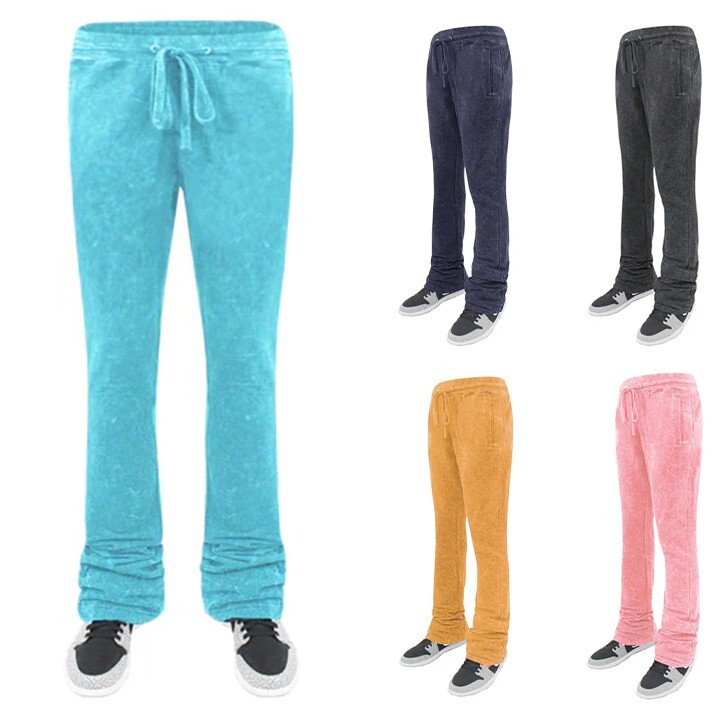 REBEL MINDS Men's Casual Acid Washed Stacked Fleece Sweat Pants 332-441