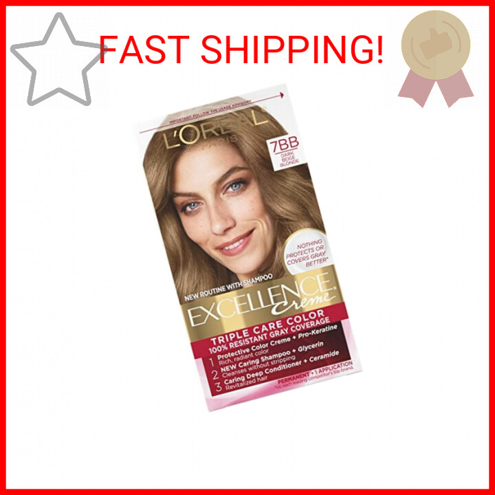 L'Oreal Paris Excellence Creme Permanent Triple Care Hair Color, 7BB Dark Beige