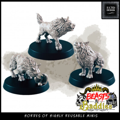 ''Wolf Pack x3  Beasts & Baddies EC3D resin miniature fantasy D&D Frostgrave