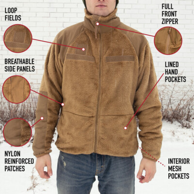 Men's Olive Drab Mid-Weight Fleece Jacket Rothco E.C.W.C.S. Gen III Fleece