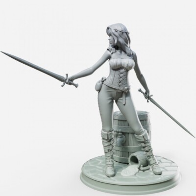 Jalissa Female Fighter Rogue Pinup Miniature Dual Wield Pose for Tabletop RPG