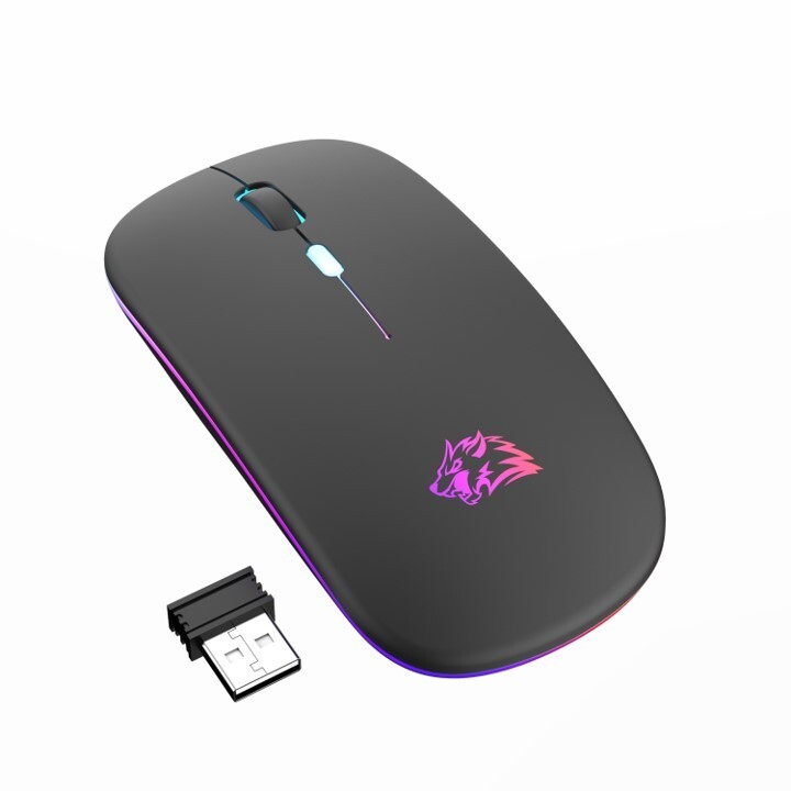 Rechargeable Wireless Mouse, LED Lights, Dual Mode 2.4GHz  Bluetooth 5.0 (Black)