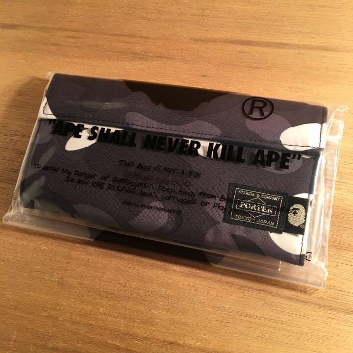 Pre-owned Porter Yoshida A Bathing Ape Bape Long Wallet Black Camo