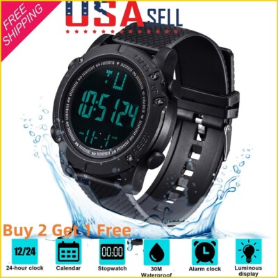 Mens Electronic Waterproof Casual Digital Stopwatch Countdown PU Wrist Watch