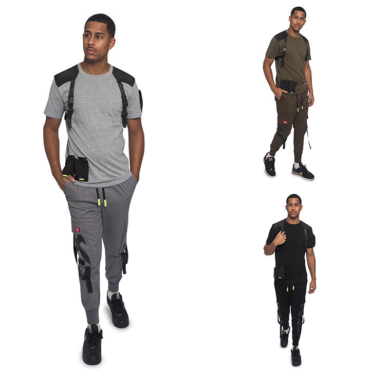 Men's Buckled Utility T-Shirt and Cargo Jogger Techwear 2