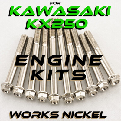 Works Nickel ENGINE Bolt Kit for Kawasaki KX250 | Fasteners w/showroom finish!