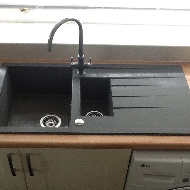 Cooke & Lewis Ising 1.5 bowl Black Resin Sink & drainer ...