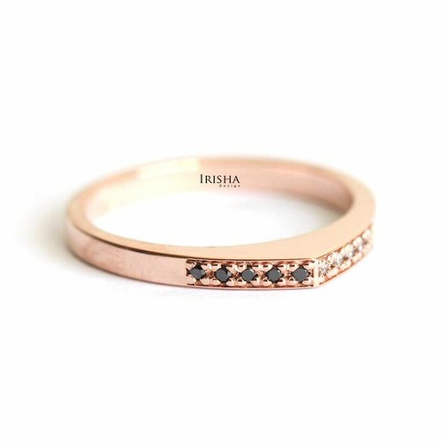 Pre-owned Irisha Designs 0.07 Ct. Earth Mined White-black Diamond Band Thanks Giving Ring In 14k Gold In F-g