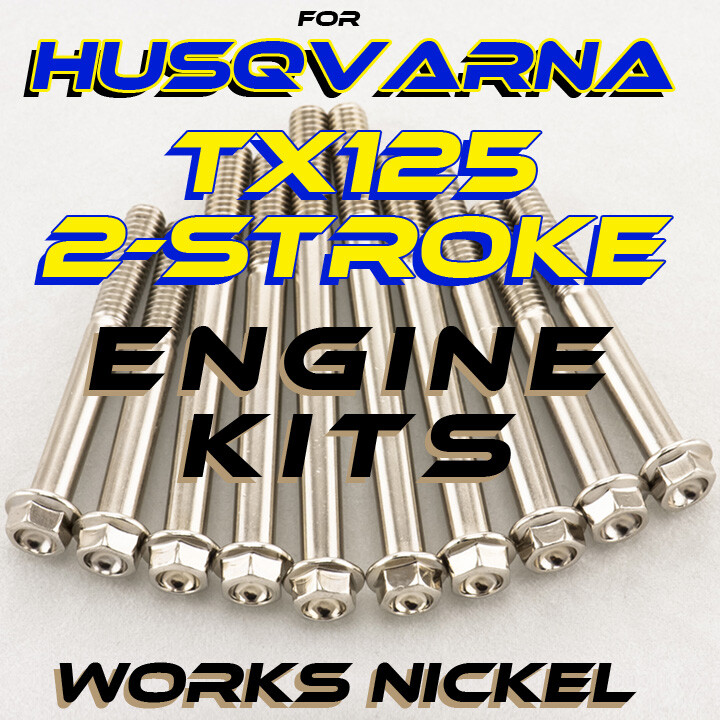 Works Nickel ENGINE Bolt Kit for Husqvarna TX125 | Nickel Plated w/Titanium look