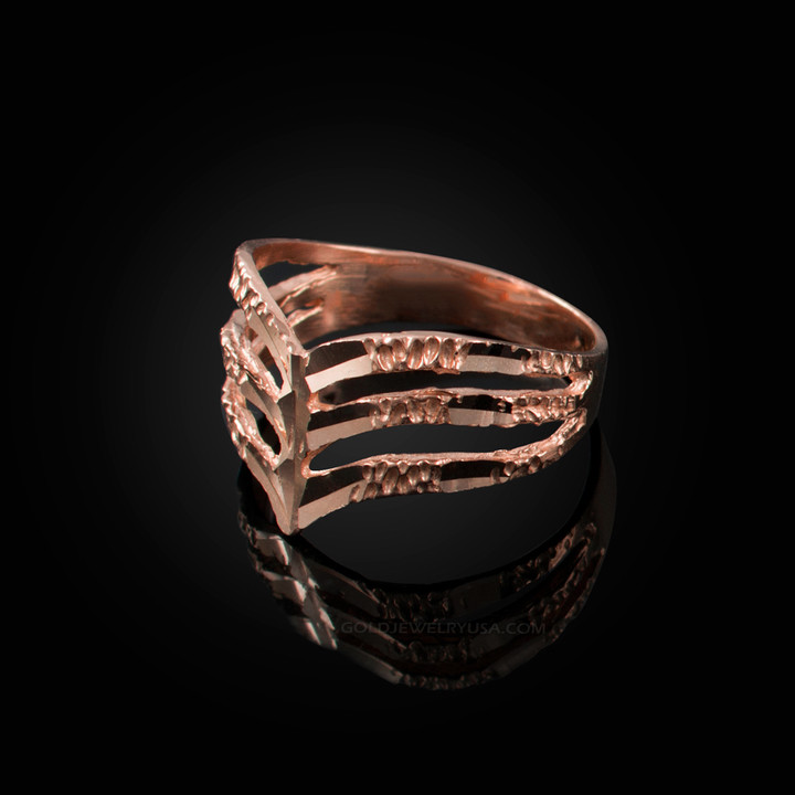 Pre-owned La Blingz 10k Rose Gold Triple Chevron Ladies Dc Nugget Ring