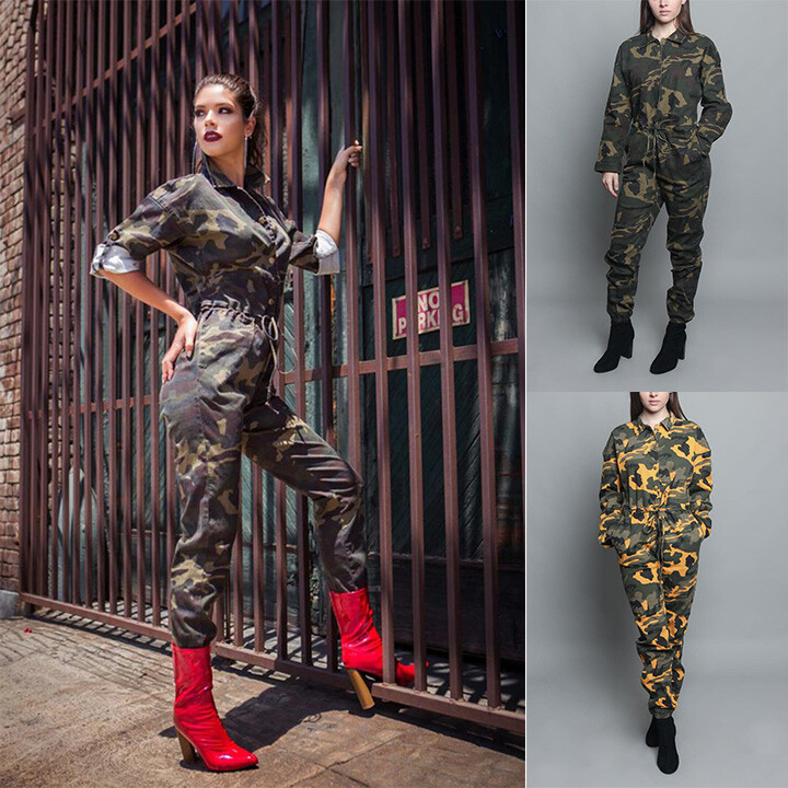 Women's Army Parachute Camo Overall Military Jumpsuit Romper