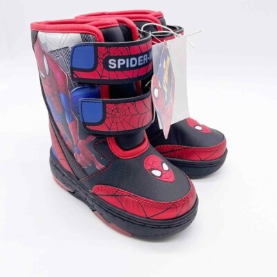 Marvel NWT Toddler 8 Spiderman Light Up Insulated Hook & Loop Winter Snow Boots