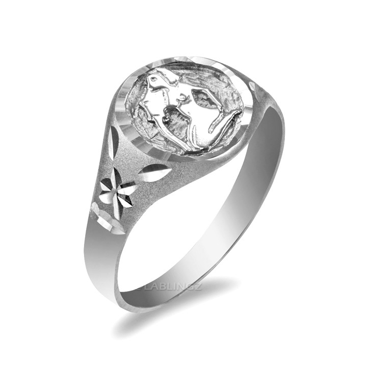 Pre-owned La Blingz 10k White Gold Zodiac Sign Ladies Ring