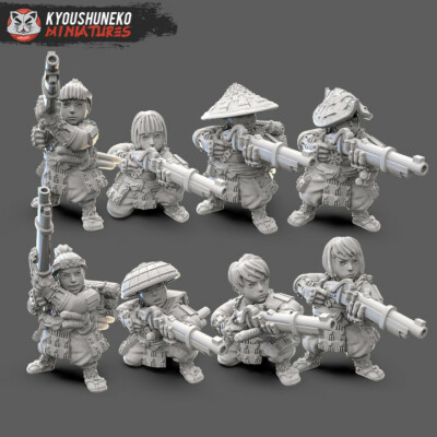 Dwarf Female Samurai Arquebus x8, Wargames DnD RPG Fantasy Dwarf Miniatures
