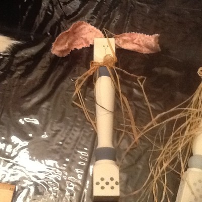 Set of 3 Wooden Spindle Easter family Rabbits with Bendable Ears 1-18 inch, 2-12