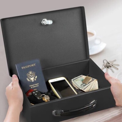 Honeywell Fire Resistant Steel Security Safe Box 6104 Key Lock Black  Box