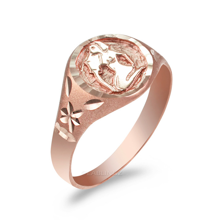 Pre-owned La Blingz 10k Rose Gold Zodiac Sign Ladies Ring In Pink