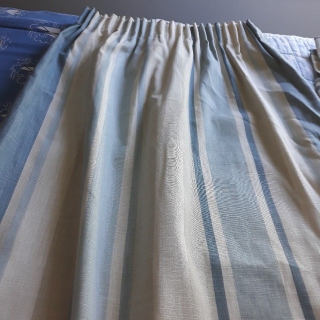 Laura Ashley Awning Stripe Curtains In Blue Seaspray In Boscastle