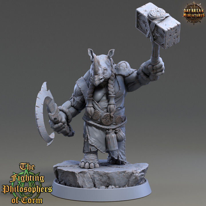 Rhino Warrior Slingcrush, D&D Wargames Fantasy Humanoid Rhino Miniatures 32mm