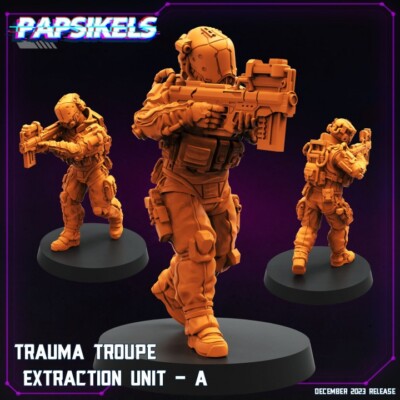 32mm sci-fi/cyberpunk miniatures, Trauma Team Extraction Unit A, wargaming