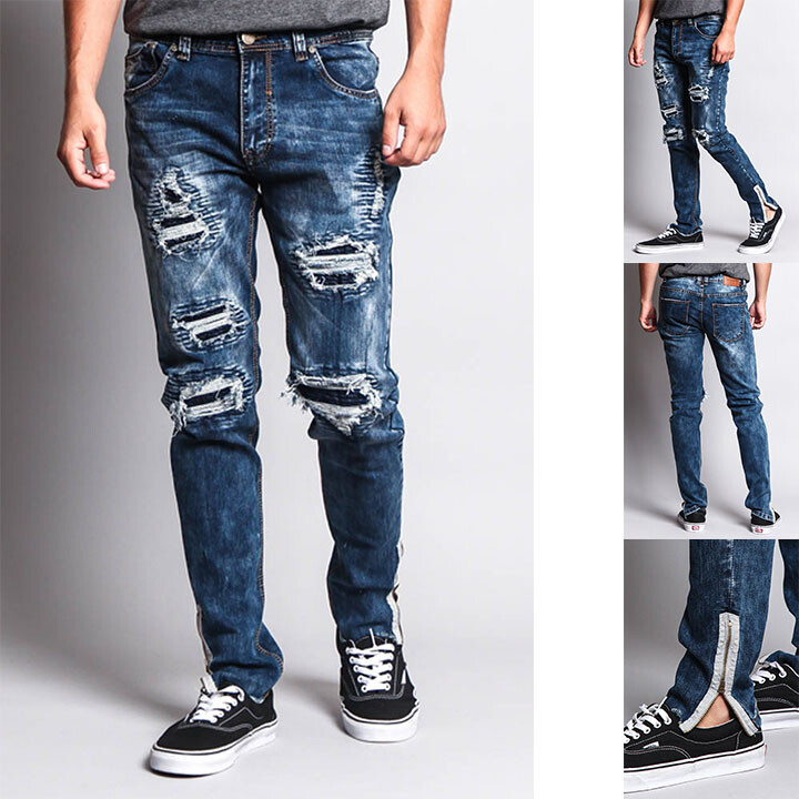 ★LUVISTRUE★BE INCISION BIKER PANTS(BLUE)★正規品/直送料込 Men's Destroyed Rip Thigh Premium Biker Jeans with Outer