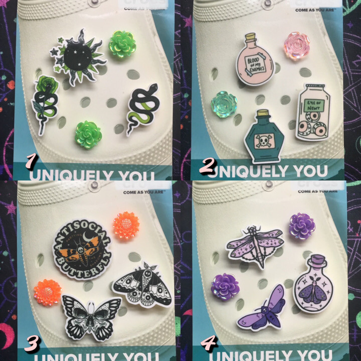 Crocs Handmade jibbitz witch potion Bottle snake moth shoe charms set 4