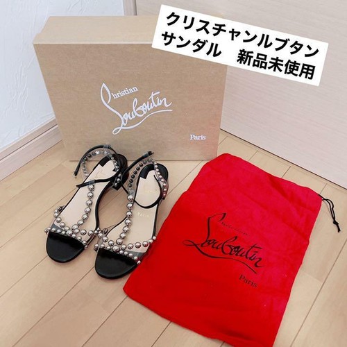 Christian Louboutin Studs Sandals 37.5 Black X Silver Auth Women
